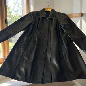 Overland Genuine Black Leather Flare Coat – Size L – Excellent Condition